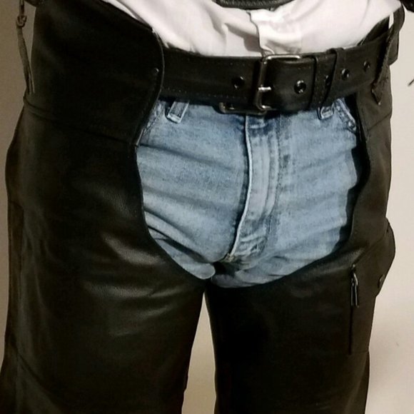 NEW HWK BLACK Motorcycle Leather Chaps Pants Biker Cowboy Riding Racing Sz 36 x - Picture 4 of 9